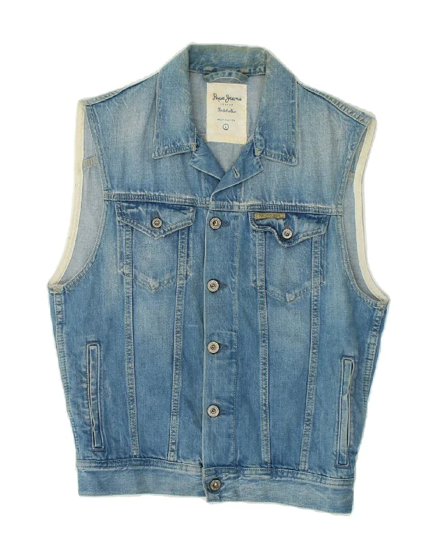 PEPE JEANS Mens Denim Gilet UK 40 Large Blue Cotton