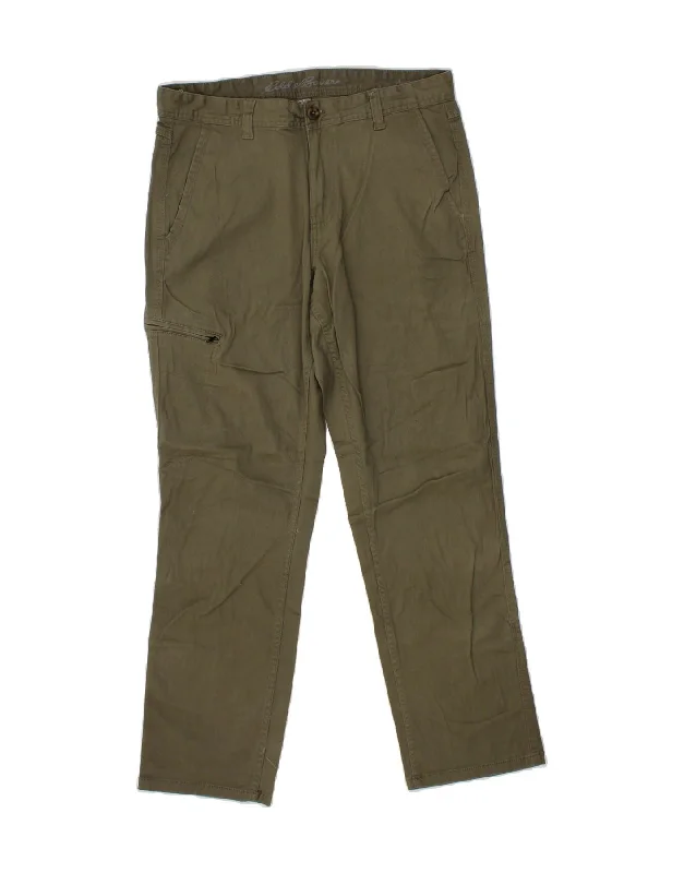 EDDIE BAUER Mens Straight Cargo Trousers W30 L30 Green Cotton