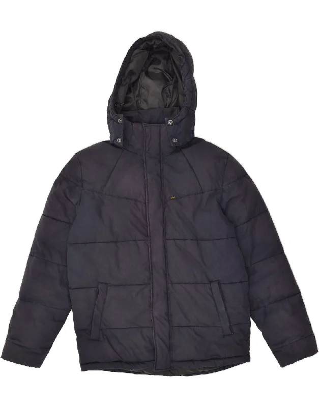 LEE Mens Hooded Padded Jacket UK 38 Medium Navy Blue Polyester