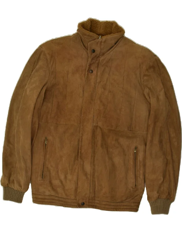 SCOUT Mens Suede Bomber Jacket IT 48 Medium Brown Leather