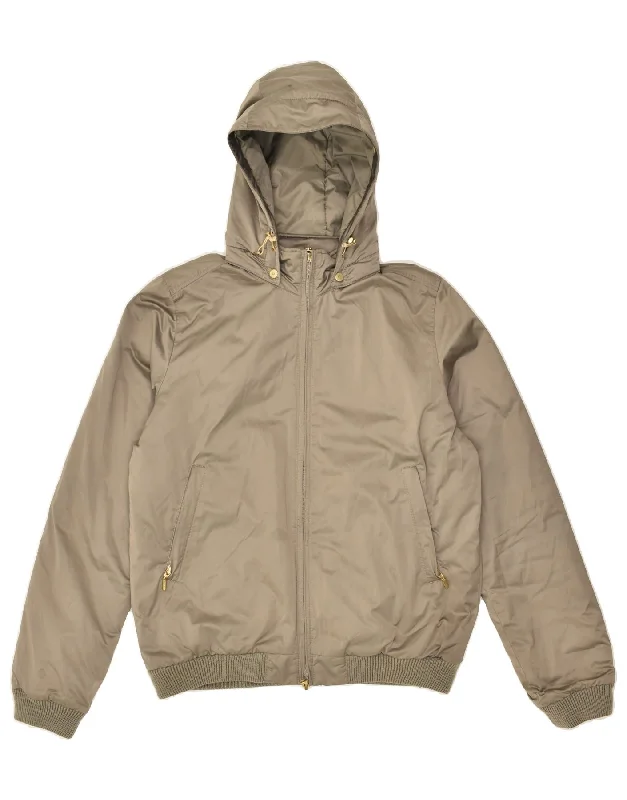 SLAM Mens Hooded Bomber Padded Jacket UK 38 Medium Khaki Polyester