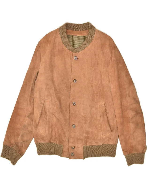 VINTAGE Mens Suede Bomber Jacket UK 38 Medium Brown