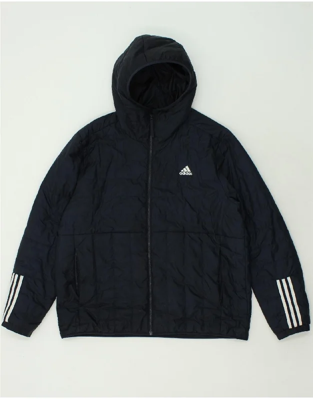 ADIDAS Mens Hooded Padded Jacket UK 42 XL Navy Blue Polyester