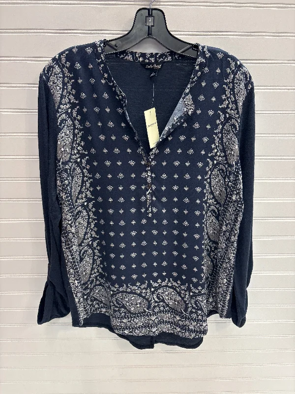 Top Long Sleeve By Lucky Brand In Blue & White, Size: L