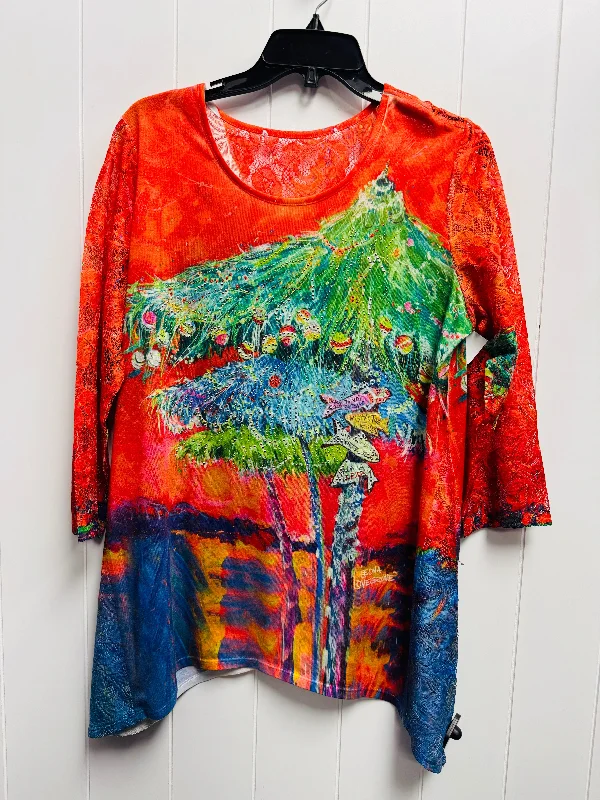 Top Long Sleeve By Leoma Lovegrove In Green & Orange, Size: L