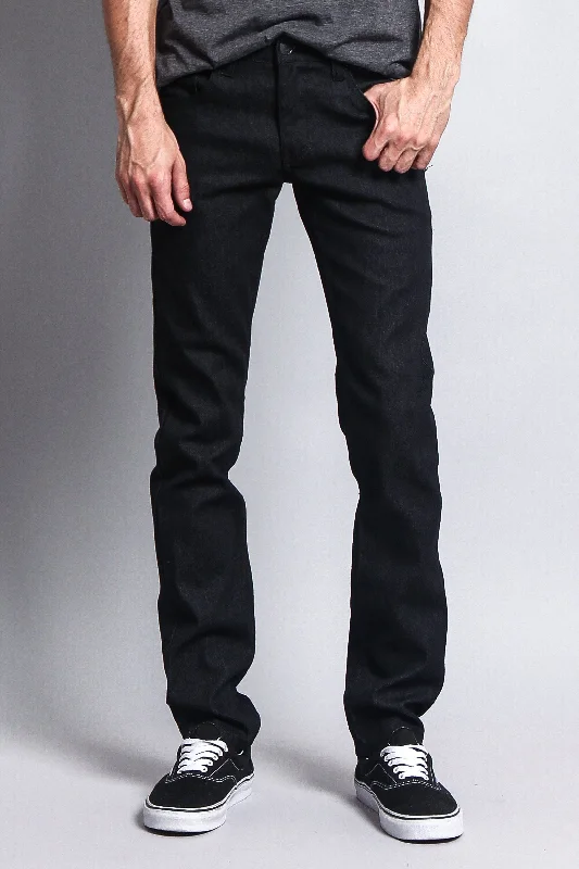 Men's Skinny Fit Raw Denim Jeans (Black)