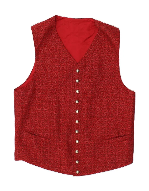 VINTAGE Mens Abstract Pattern Waistcoat Medium Red