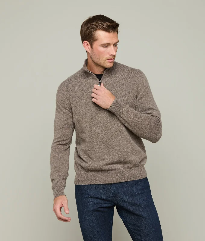 Men's Cashmere Quarter Zip :: Heather Brown