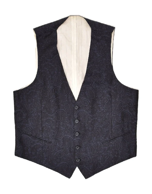 VINTAGE Mens Waistcoat Small Navy Blue Paisley