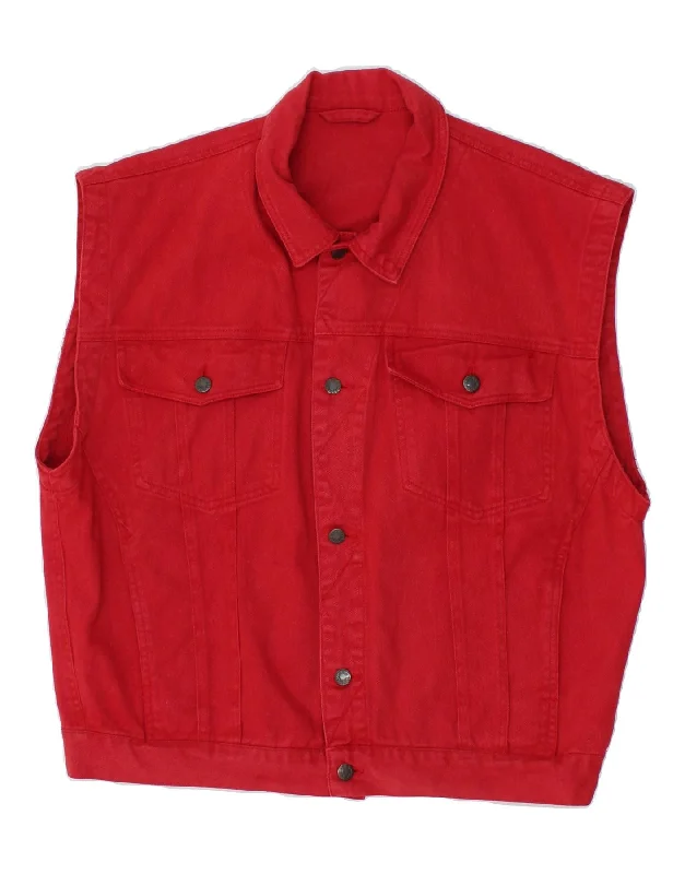 C&A Mens Denim Gilet UK 42 XL Red Cotton