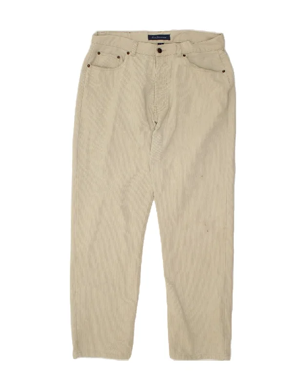 BEN SHERMAN Mens Straight Casual Trousers W36 L32 Beige Cotton