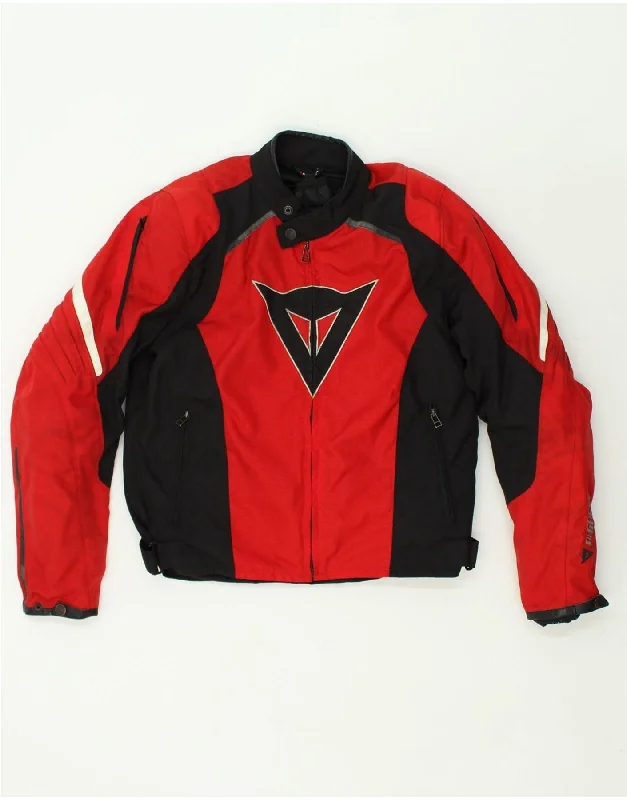 DAINESE Mens Slim Graphic Biker Jacket IT 50 Large Red Colourblock Nylon