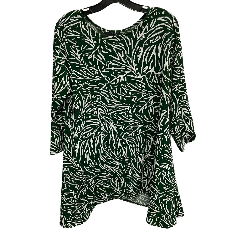 Tunic 3/4 Sleeve By Alfani In Green & White, Size: L