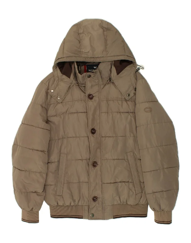 WAMPUM Mens Hooded Padded Jacket UK 42 XL Brown Polyester Sports