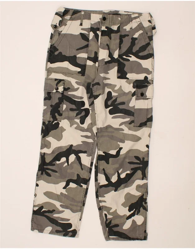 VINTAGE Mens Straight Cargo Trousers W38 L31  Grey Camouflage Polyester