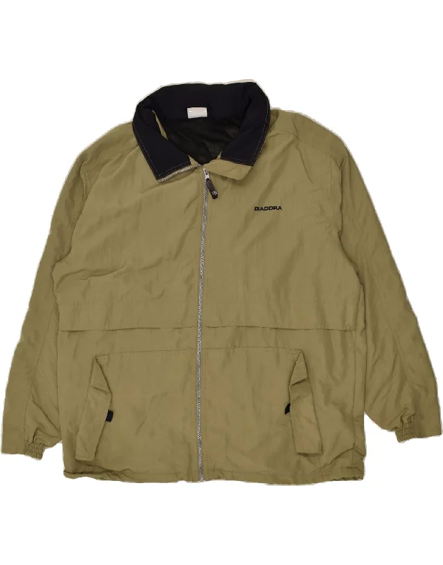 DIADORA Mens Loose Fit Rain Jacket UK 38 Medium Khaki Polyamide