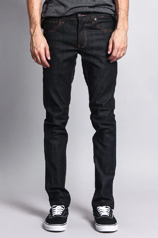 Men's Skinny Fit Raw Denim Jeans (Black/Timber)