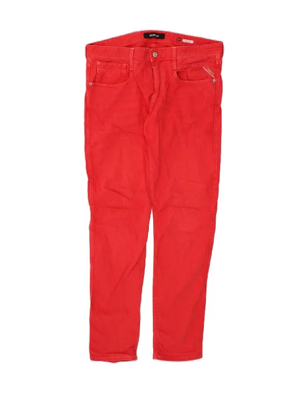 REPLAY Mens Anbass Slim Casual Trousers W34 L32 Red Cotton