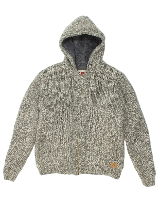 QUIKSILVER Mens Hooded Knit Bomber Jacket UK 34 XS Grey Wool