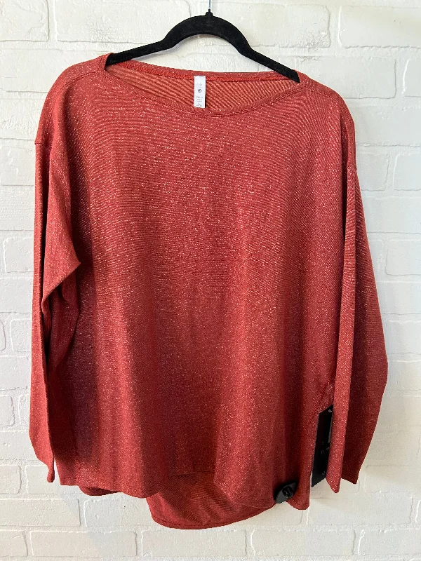 Athletic Top Long Sleeve Crewneck By Lululemon In Orange, Size: M