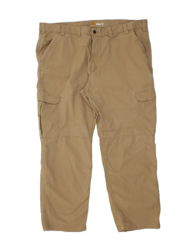 CARHARTT Mens Relaxed Fit Cargo Trousers W46 L27 Beige Cotton