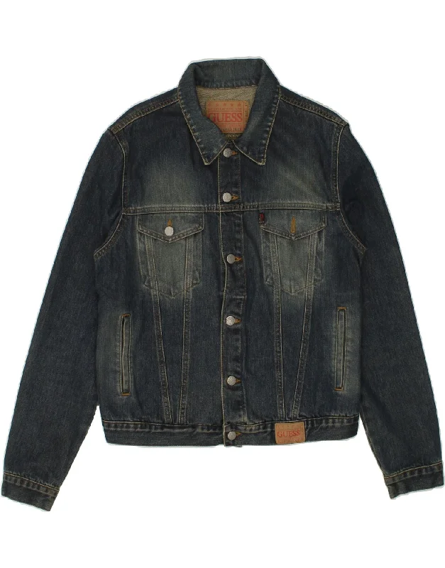 GUESS Mens Denim Jacket UK 36 Small Navy Blue