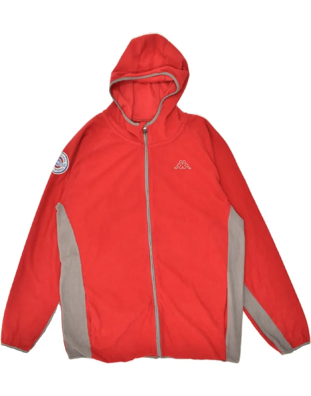 KAPPA Mens Graphic Hooded Fleece Jacket UK 42 XL Red Colourblock