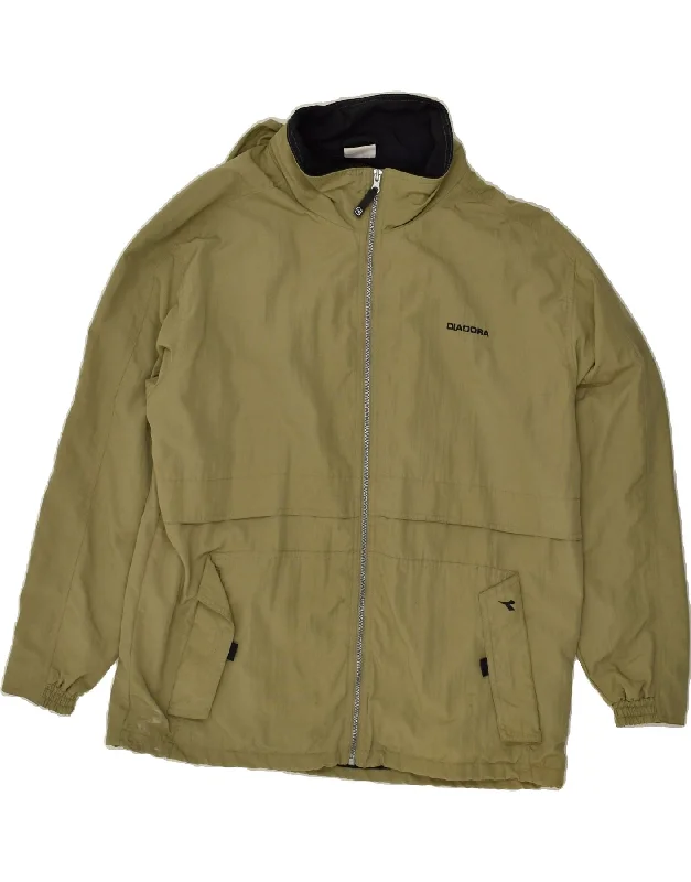 DIADORA Mens Hooded Rain Jacket UK 38 Medium Khaki Polyamide