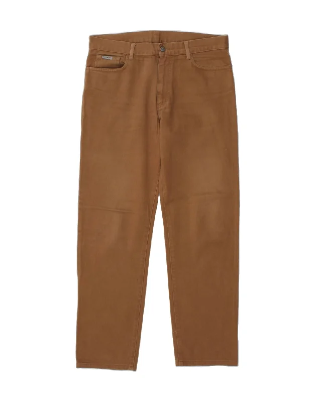 CALVIN KLEIN Mens Straight Casual Trousers W33 L31 Brown Cotton