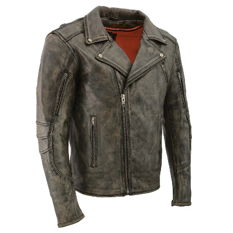 Milwaukee Leather MLM1515 Men's Classic Beltless Distressed Brown Leather Triple Stitched Motorcycle Biker Jacket