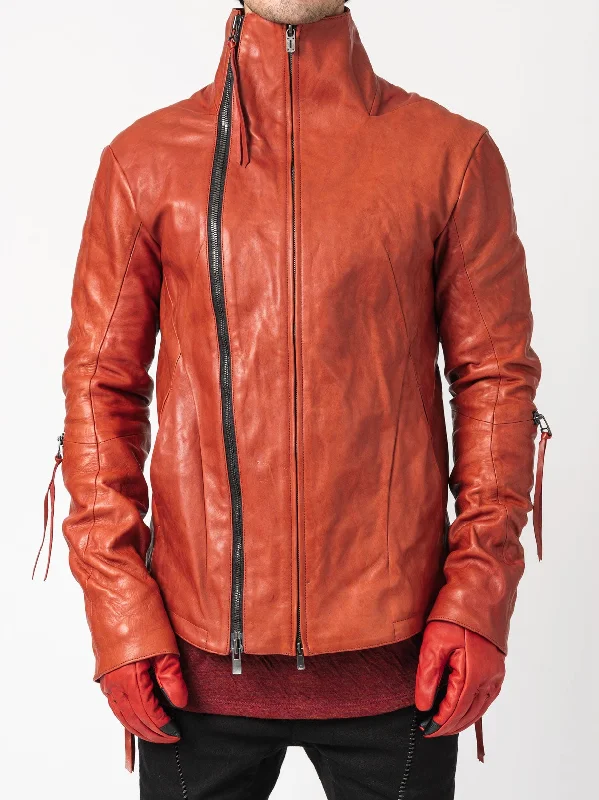 Horse Leather Dual-Zip High-Neck Jacket