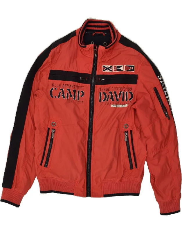 CAMP DAVID Mens Graphic Bomber Jacket UK 38 Medium Red Cotton