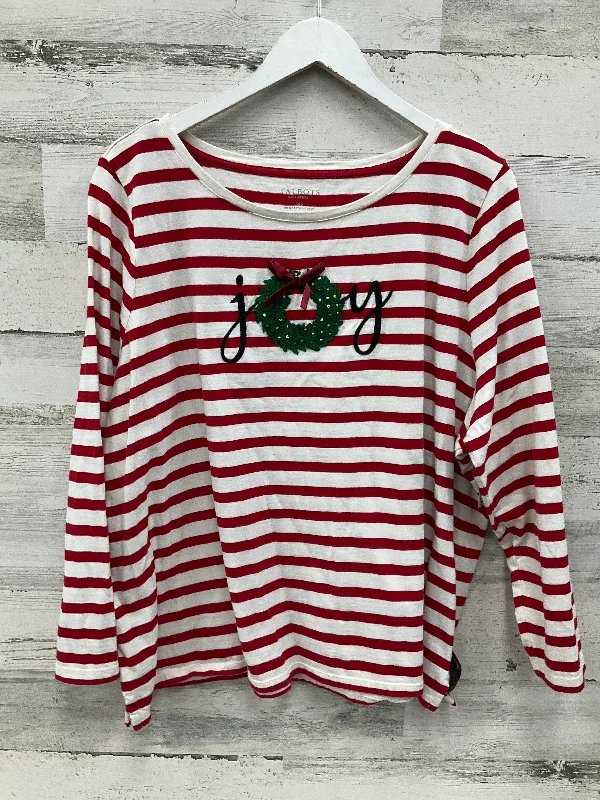 Top Long Sleeve By Talbots In Red & White, Size: 3x