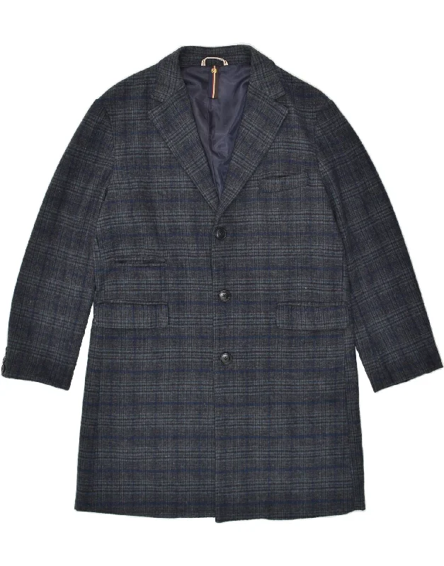 VINTAGE Mens Overcoat IT 54 2XL Blue Check