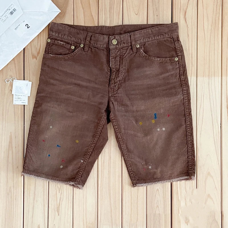 Japanese Casual Loose Corduroy Shorts Men's Jeans - Solid Color