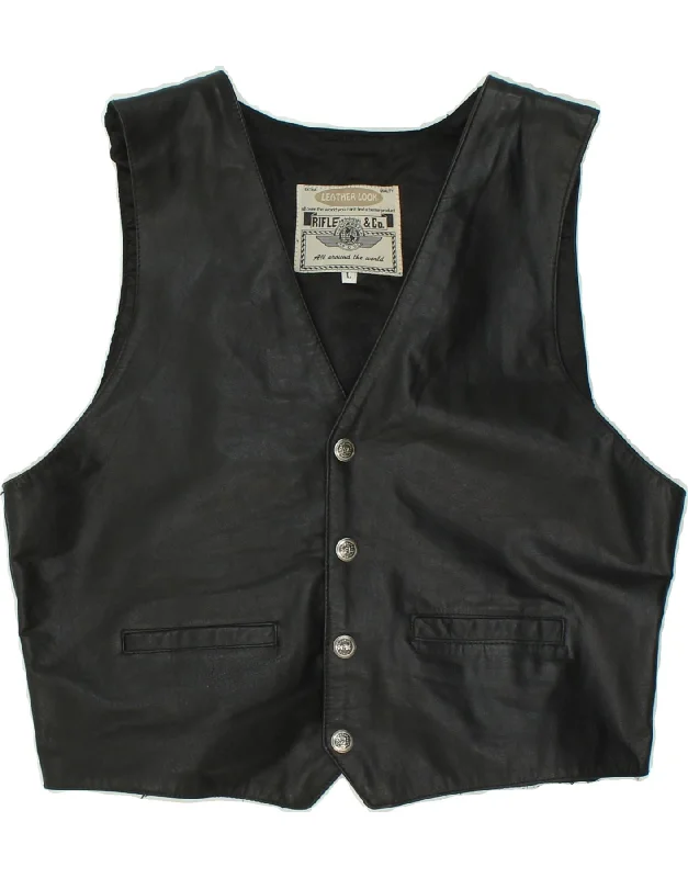 RIFLE Mens Leather Waistcoat Large Black Leather