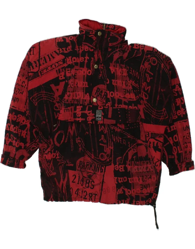 VINTAGE Mens Abstract Pattern Hooded Anorak Jacket UK 40 Large Red