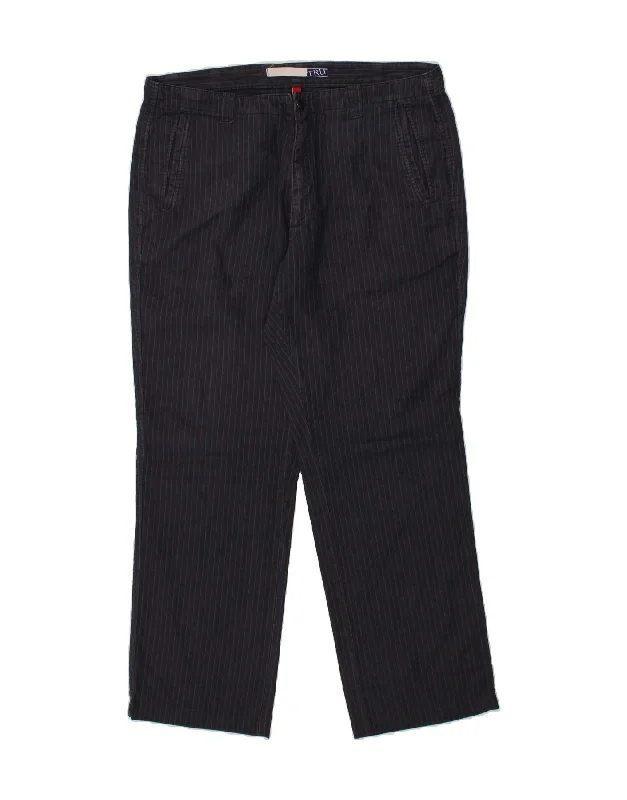 TRUSSARDI Mens Straight Chino Trousers IT 56 3XL W40 L31 Navy Blue Striped