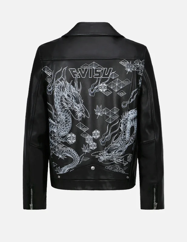 Dragon Print Leather Biker Jacket