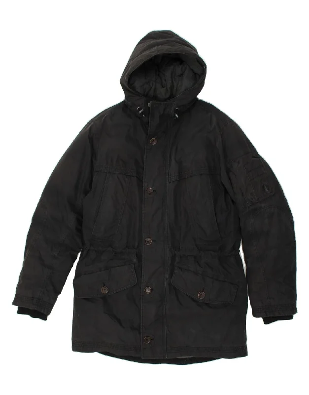 TIMBERLAND Mens Hooded Padded Coat UK 40 Large Black Cotton