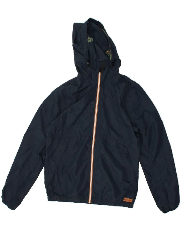 JACK & JONES Mens Hooded Rain Jacket UK 36 Small Navy Blue Polyester