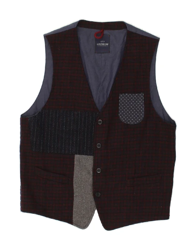 VINTAGE Mens Waistcoat XL Navy Blue Check Acrylic