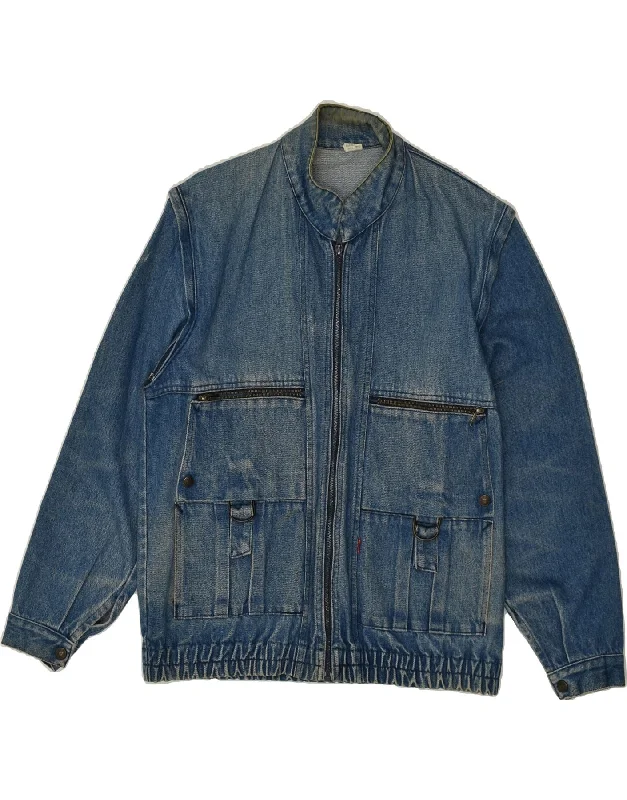 VINTAGE Mens Denim Jacket UK 40 Large Navy Blue Cotton