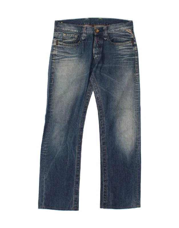 REPLAY Mens Straight Jeans W31 L32 Blue Cotton