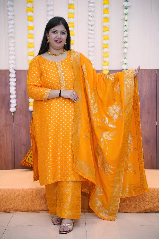 Mustard Gold Jacquard Pant Suit