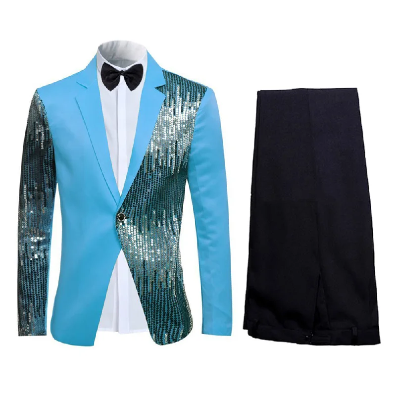 Prom Stylish Sequin Suit 2-Piece Baby Blue Suit