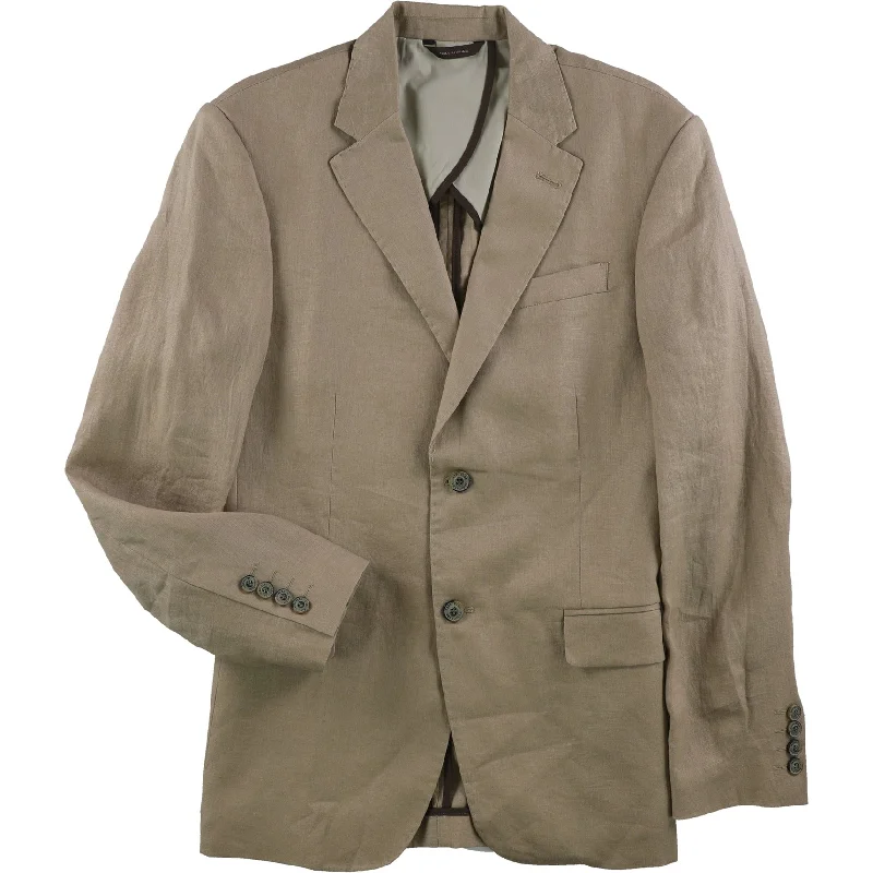 Tasso Elba Mens Linen Two Button Blazer Jacket, Beige, Medium (Regular)