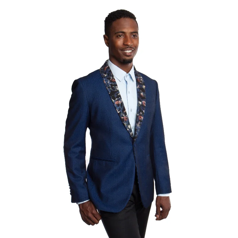 Mens Jacket Texture Shawl Floral Lapel Slim Fit Mens Blazer Jackets