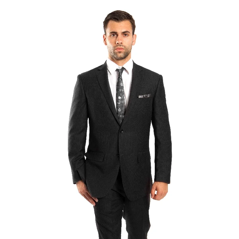 Men's Jacket Suit Modern Fit Platinum Stripe 2 Pieces Notch Lapel Suit