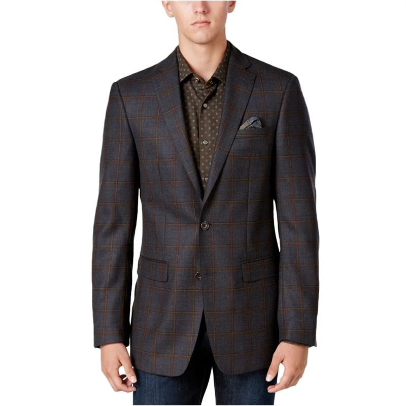 Tallia Mens Windowpane Two Button Blazer Jacket, Grey, 54 Regular